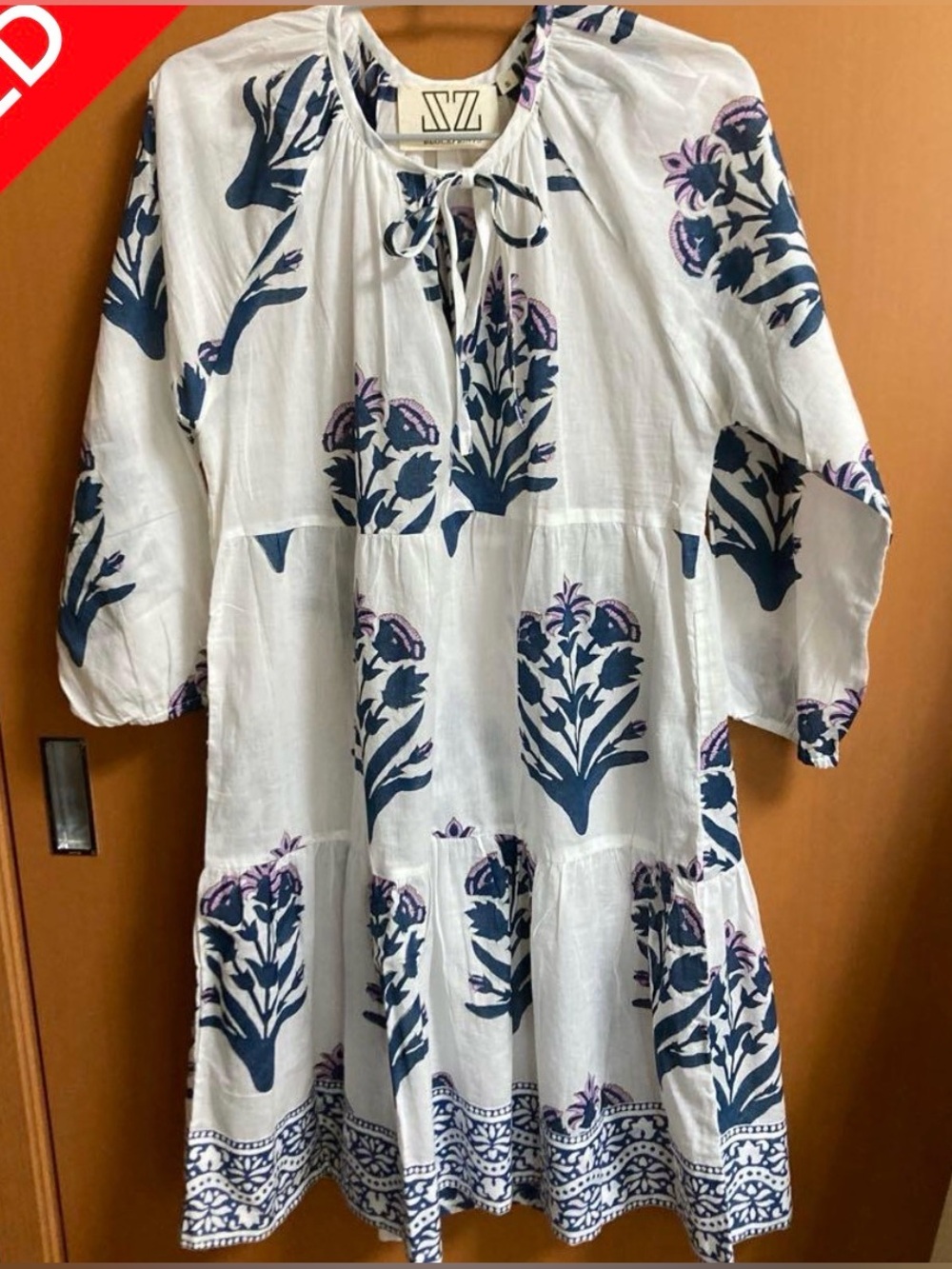 Women’s White Mini Dress with Navy Floral Print